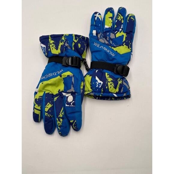 Wild Snow Winter Gloves Large Fleece Lined Blue & Green Polyester - Picture 1 of 5
